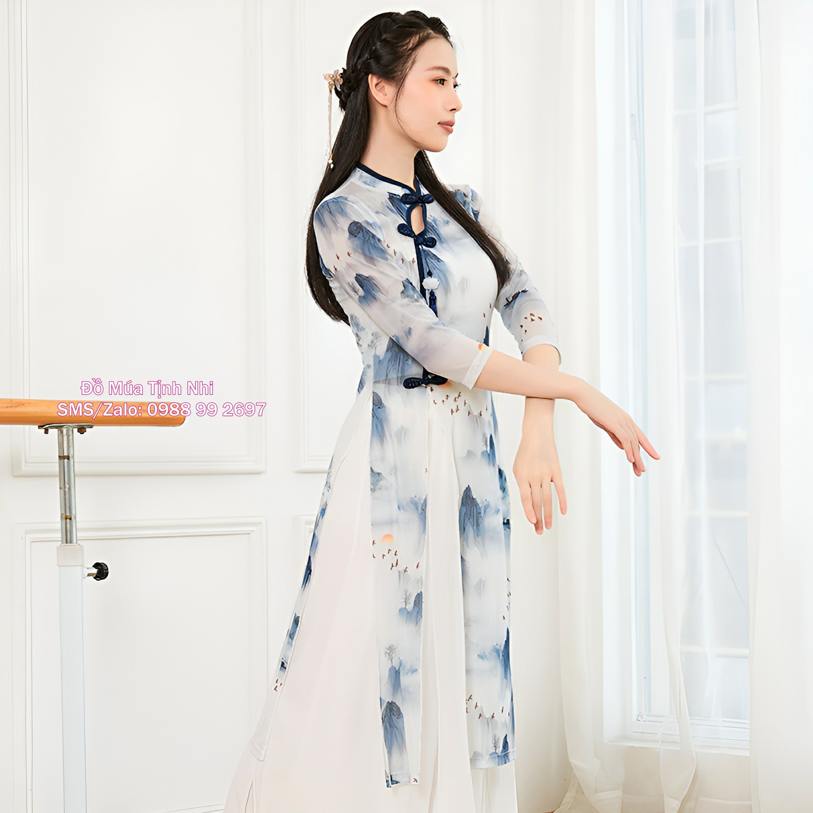 Sườn Xám Cổ Tàu Trung Hoa Lụa Ánh Kim Tone Xanh Sang Trọng Mia Dress - Đầm  Quỳnh Anh Luxury Fashion